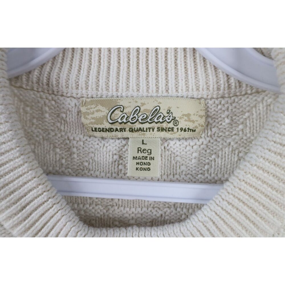 Vintage 90s Cabelas Womens Large Distressed Horse Equestrian Knit Sweater Cream - Picture 7 of 11